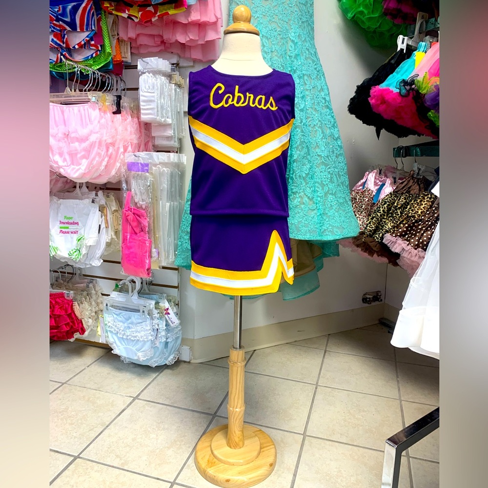 Kids Size 4 Purple Gold & White Cobras Mascot Cheerleading Uniform 2 Pc Set NWT